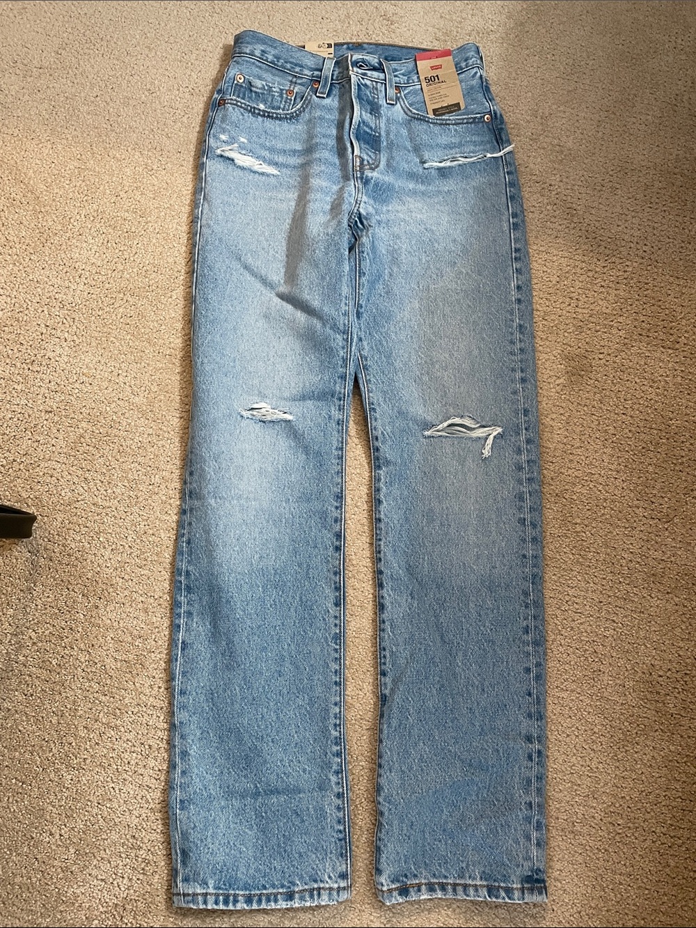 Levi's Light Blue Straight Leg Jeans - Women's Distressed 501